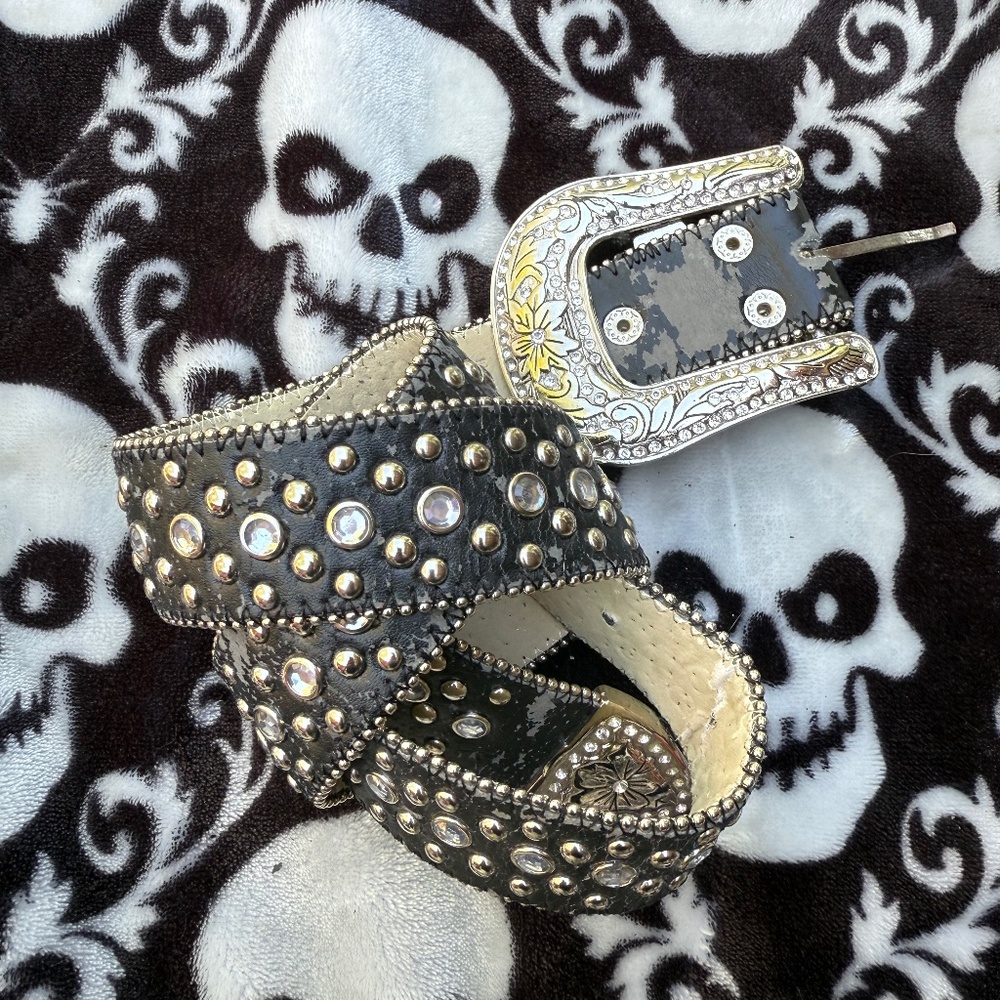 Y2k rhimestone genuine leather belt